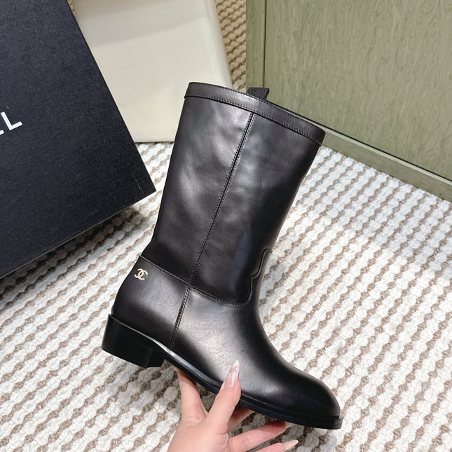 CHANEL 25S MID-CALF BOOTS IN BLACK CALFSKIN