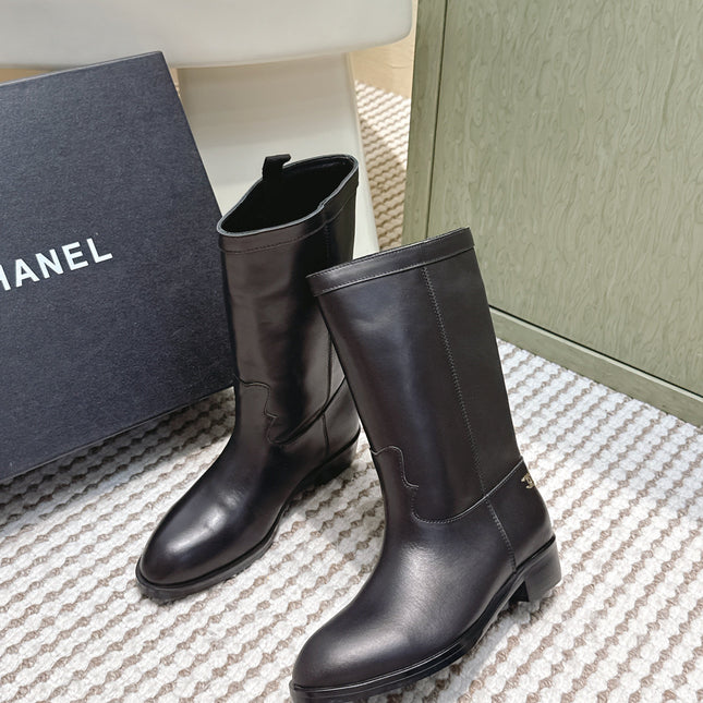 CHANEL 25S MID-CALF BOOTS IN BLACK CALFSKIN