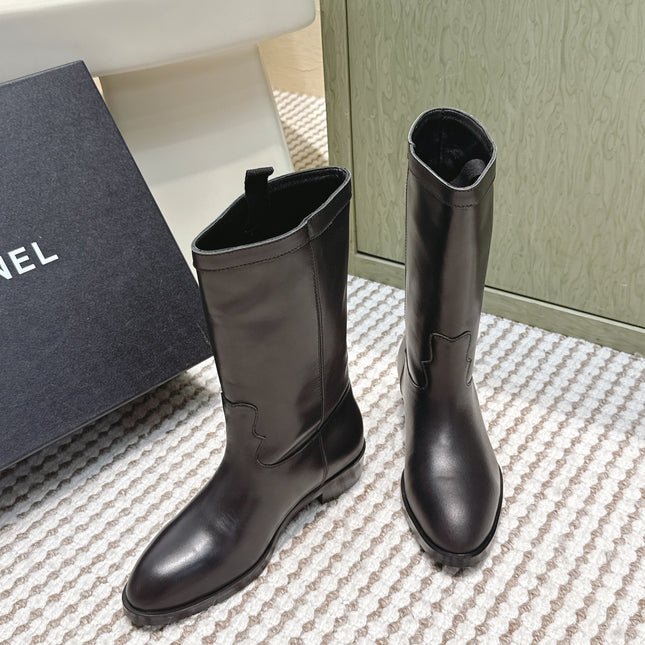 CHANEL 25S MID-CALF BOOTS IN BLACK CALFSKIN