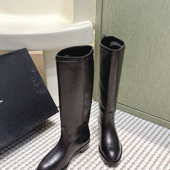 CHANEL 25S KNEE-HIGH BOOTS IN BLACK CALFSKIN
