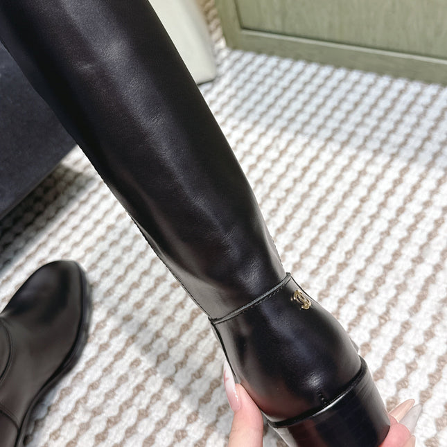 CHANEL 25S KNEE-HIGH BOOTS IN BLACK CALFSKIN