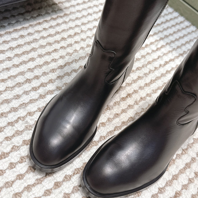 CHANEL 25S KNEE-HIGH BOOTS IN BLACK CALFSKIN