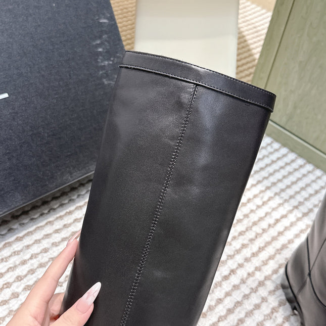 CHANEL 25S KNEE-HIGH BOOTS IN BLACK CALFSKIN