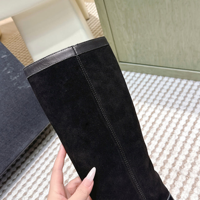 CHANEL 25S KNEE-HIGH BOOTS IN BLACK SUEDE AND CALFSKIN