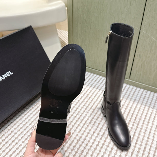 CHANEL 25S MID-CALF BOOTS IN BLACK CALFSKIN WITH ROUND TOE AND ZIPPER