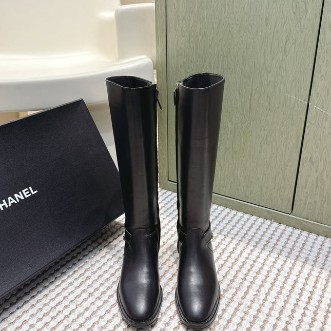 CHANEL 25S MID-CALF BOOTS IN BLACK CALFSKIN WITH ROUND TOE AND ZIPPER