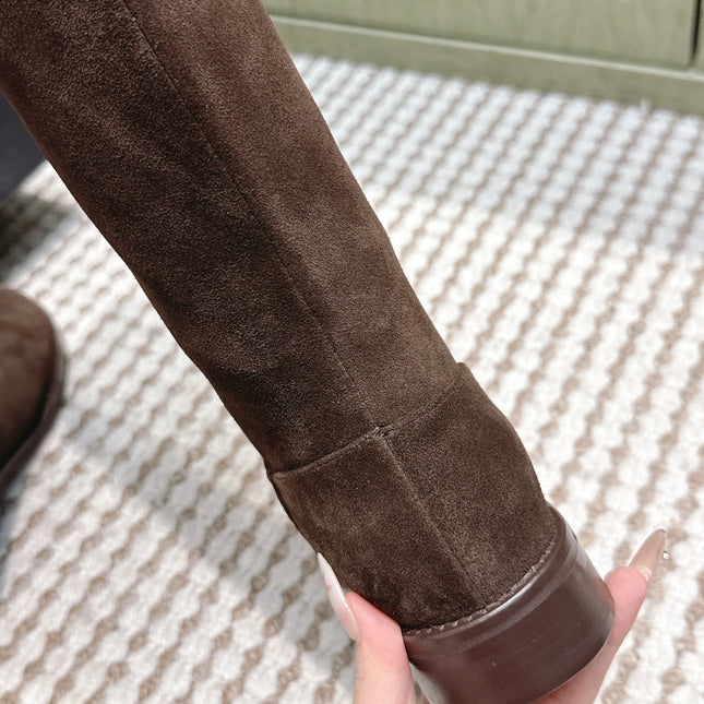 CHANEL 25S KNEE-HIGH BOOTS IN DARK BROWN SUEDE GOLD HARDWARE