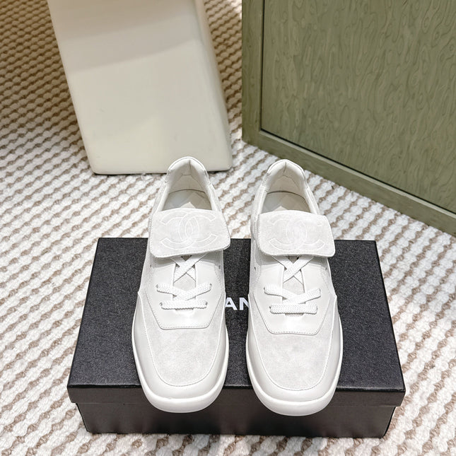 CHANEL 25S SNEAKERS 35MM IN GREIGE SUEDE WITH VELCRO STRAPS