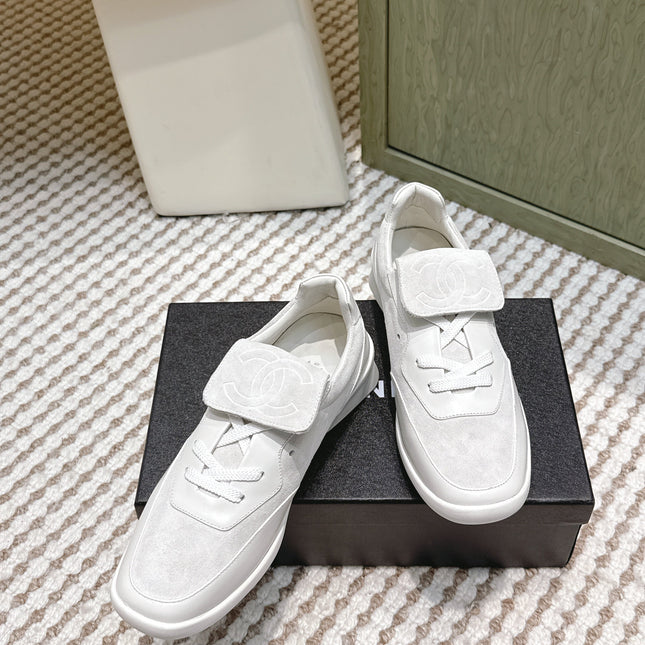 CHANEL 25S SNEAKERS 35MM IN GREIGE SUEDE WITH VELCRO STRAPS