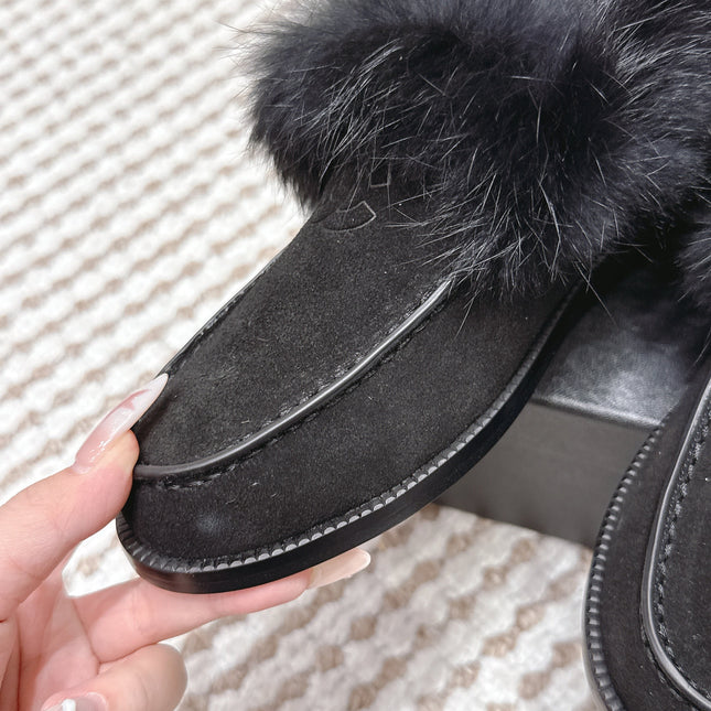 CHANEL 25S LOAFERS MOCCASIN IN BLACK SUEDE WITH MINK FUR LINING