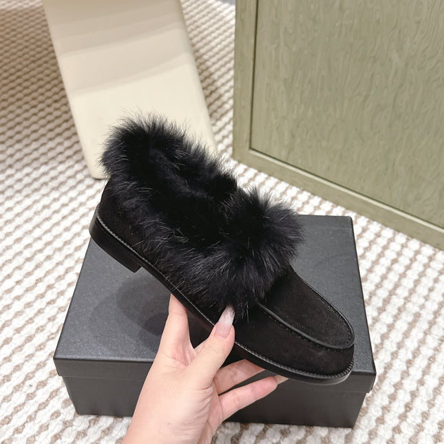 CHANEL 25S LOAFERS MOCCASIN IN BLACK SUEDE WITH MINK FUR LINING