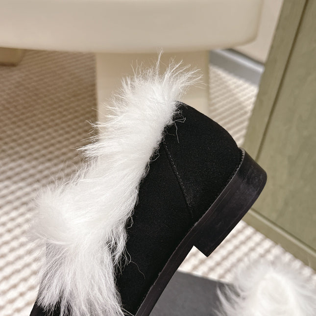 CHANEL 25S LOAFERS MOCCASIN IN BLACK SUEDE WITH WHITE MINK FUR LINING