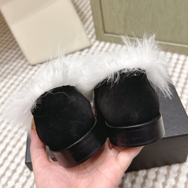 CHANEL 25S LOAFERS MOCCASIN IN BLACK SUEDE WITH WHITE MINK FUR LINING