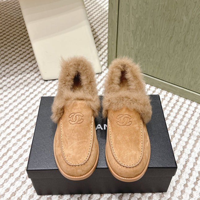 CHANEL 25S LOAFERS MOCCASIN IN BROWN SUEDE WITH MINK FUR LINING