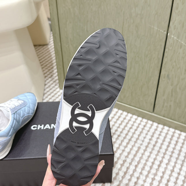 CHANEL 25S SNEAKERS IN LIGHT BLUE CALFSKIN AND SUEDE