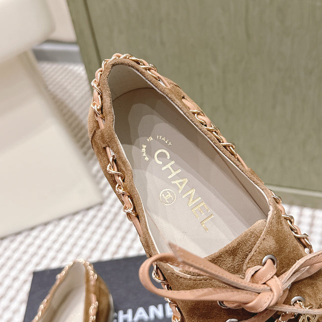 CHANEL 25S MOCCASINS IN BROWN AND LIGHT GREY SUEDE