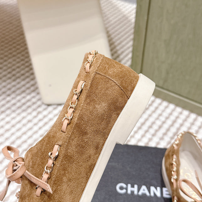 CHANEL 25S MOCCASINS IN BROWN AND LIGHT GREY SUEDE