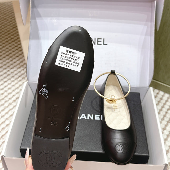 CHANEL 25S BALLERINA SHOES IN BLACK CALFSKIN GOLD HARDWARE