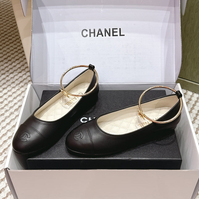 CHANEL 25S BALLERINA SHOES IN BLACK CALFSKIN GOLD HARDWARE