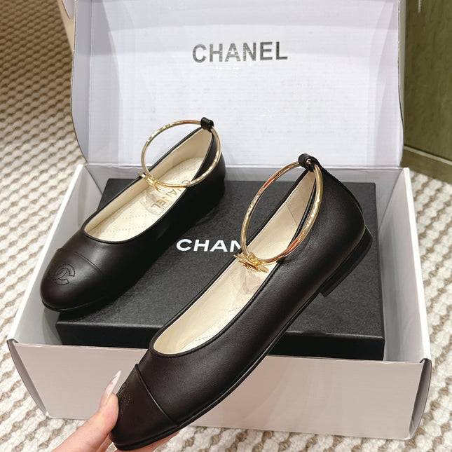 CHANEL 25S BALLERINA SHOES IN BLACK CALFSKIN GOLD HARDWARE