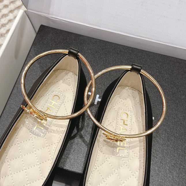 CHANEL 25S BALLERINA SHOES IN BLACK CALFSKIN GOLD HARDWARE