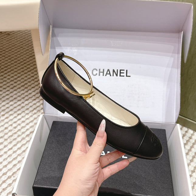 CHANEL 25S BALLERINA SHOES IN BLACK CALFSKIN GOLD HARDWARE