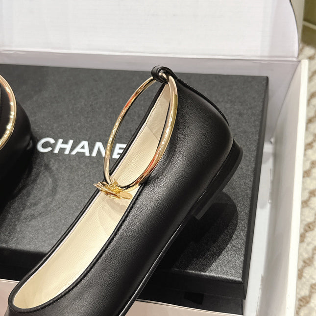 CHANEL 25S BALLERINA SHOES IN BLACK CALFSKIN GOLD HARDWARE