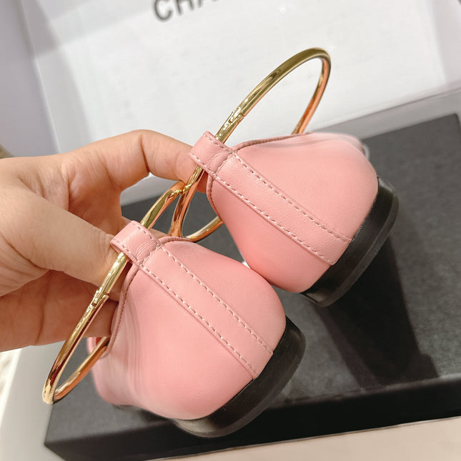 CHANEL 25S BALLERINA SHOES IN PINK AND BLACK CALFSKIN GOLD HARDWARE