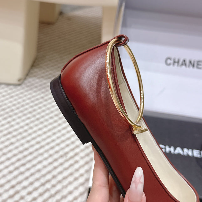 CHANEL 25S BALLERINA SHOES IN MAROON RED AND BLACK CALFSKIN GOLD HARDWARE