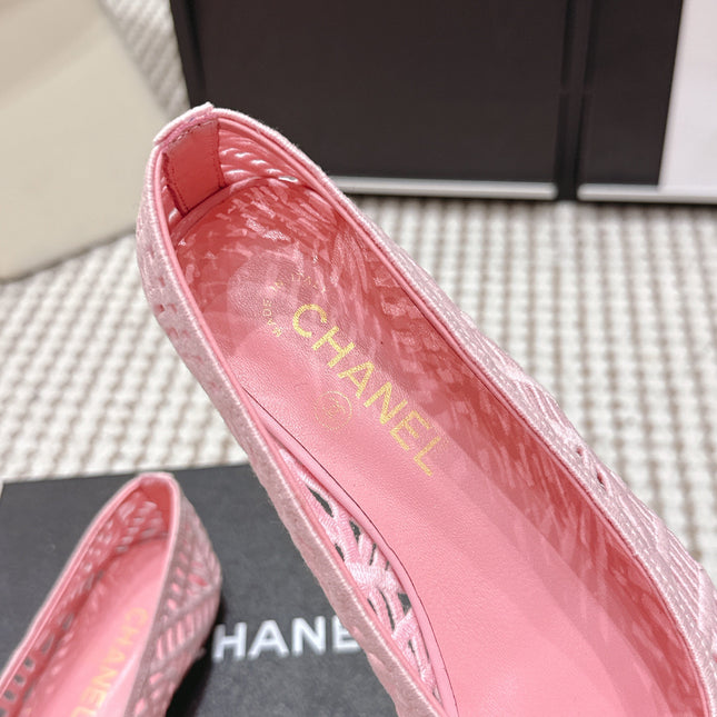 CHANEL 26S BALLET FLATS IN LIGHT PINK MESH AND FABRIC