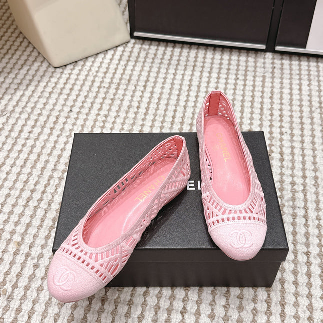 CHANEL 26S BALLET FLATS IN LIGHT PINK MESH AND FABRIC