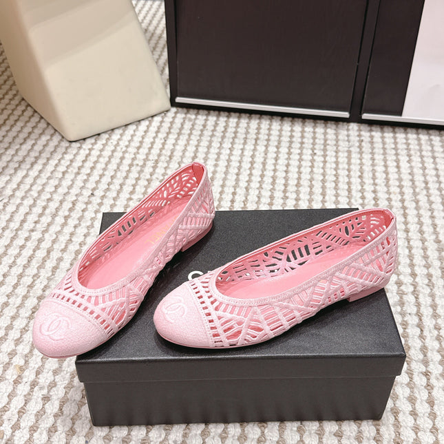 CHANEL 26S BALLET FLATS IN LIGHT PINK MESH AND FABRIC