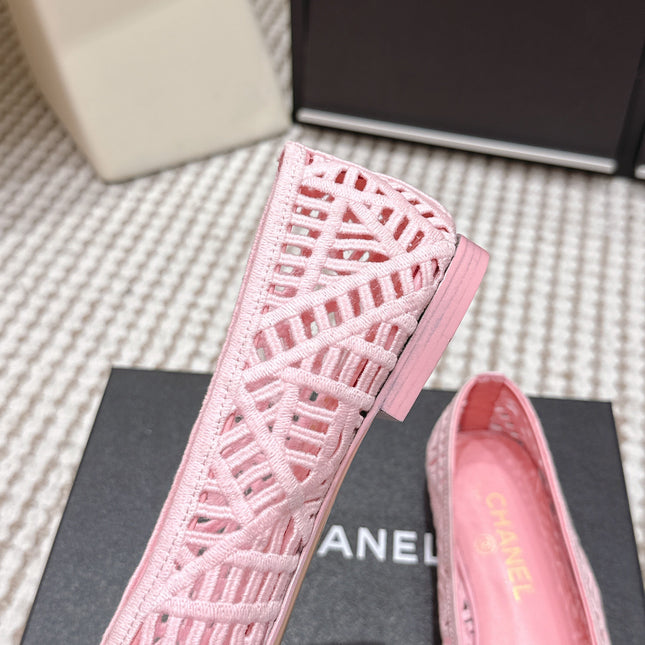 CHANEL 26S BALLET FLATS IN LIGHT PINK MESH AND FABRIC