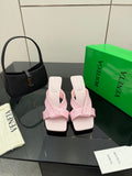 BOTTEGA VENETA 26S HEELED SANDALS 95 MM IN LIGHT PINK CALFSKIN AND RAFFIA