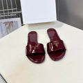CELINE 26S FLAT SLIDES IN BURGUNDY RED PATENT LAMBSKIN