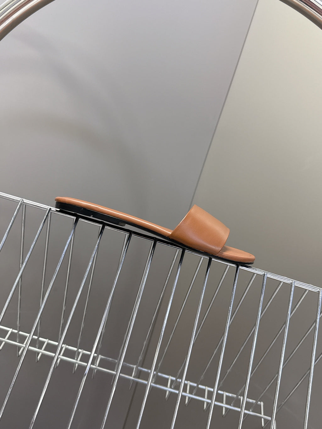 CELINE 26S FLAT SLIDES IN CARAMEL BROWN LAMBSKIN