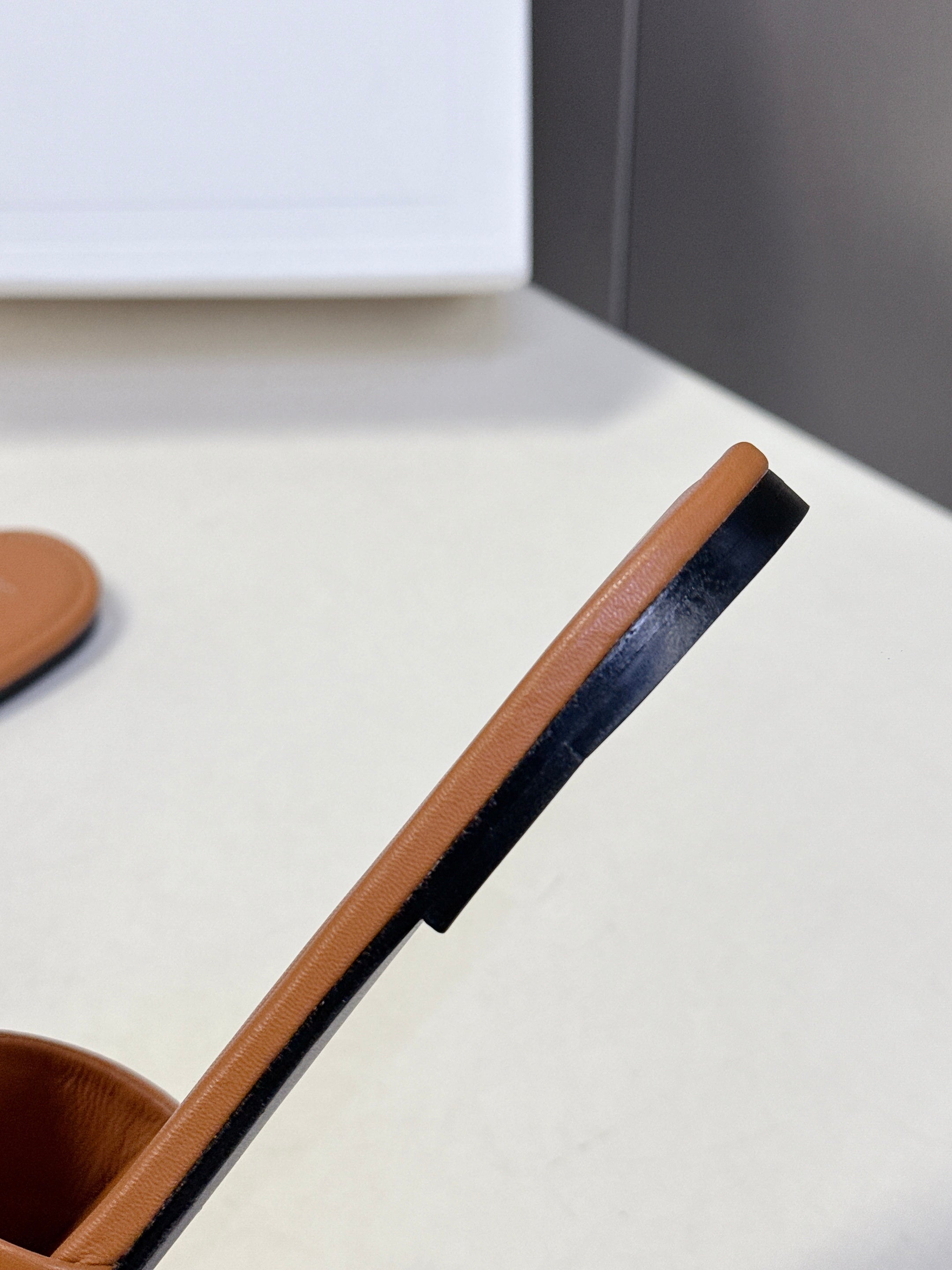 CELINE 26S FLAT SLIDES IN TAN BROWN LAMBSKIN