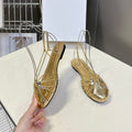 CELINE 26S TRIOMPHE LACE UP ANKLE STRAP FLAT SANDALS IN GOLD CALFSKIN