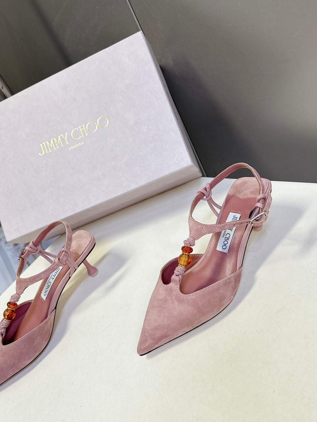 JIMMY CHOO 26S HIGH HEELS 50 MM IN DUSTY PINK SUEDE