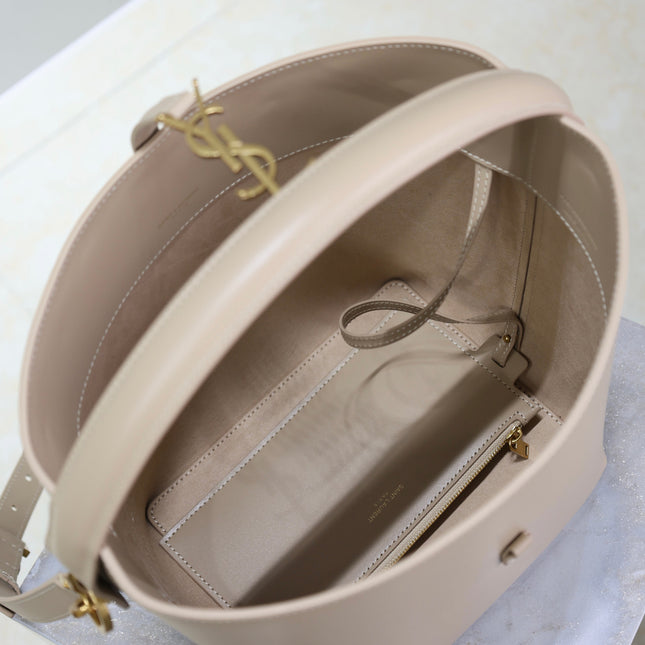 YSL 25S LE 5 À 7 BUCKET 26 IN NUDE CALFSKIN GOLD HARDWARE