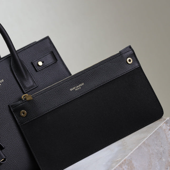 YSL 25S SAC DE JOUR MM 26 IN BLACK SUPPLE GRAINED CALFSKIN GOLD HARDWARE