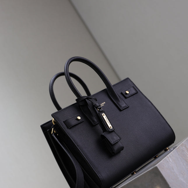 YSL 25S SAC DE JOUR MM 26 IN BLACK SUPPLE GRAINED CALFSKIN GOLD HARDWARE