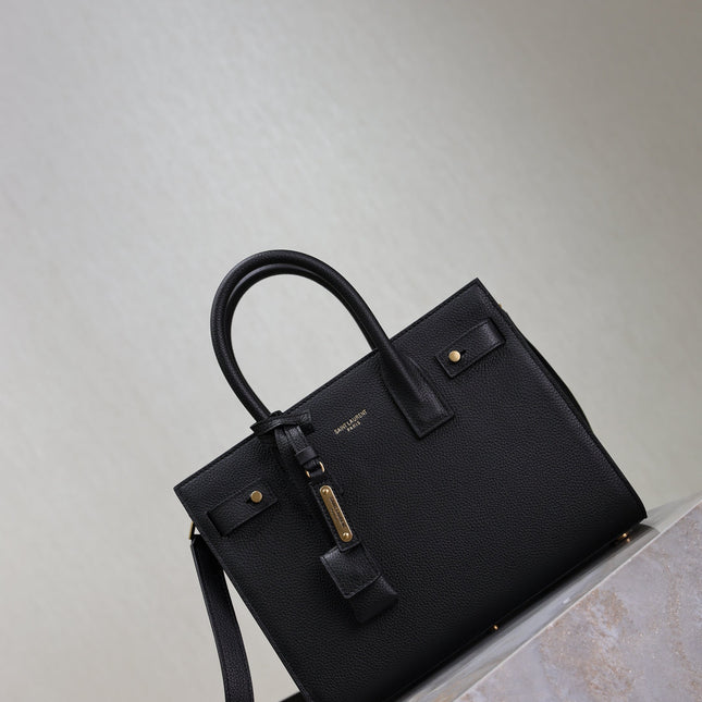 YSL 25S SAC DE JOUR MM 26 IN BLACK SUPPLE GRAINED CALFSKIN GOLD HARDWARE