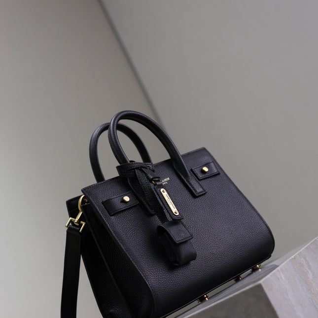 YSL 25S SAC DE JOUR 22 IN BLACK SUPPLE GRAINED CALFSKIN GOLD HARDWARE