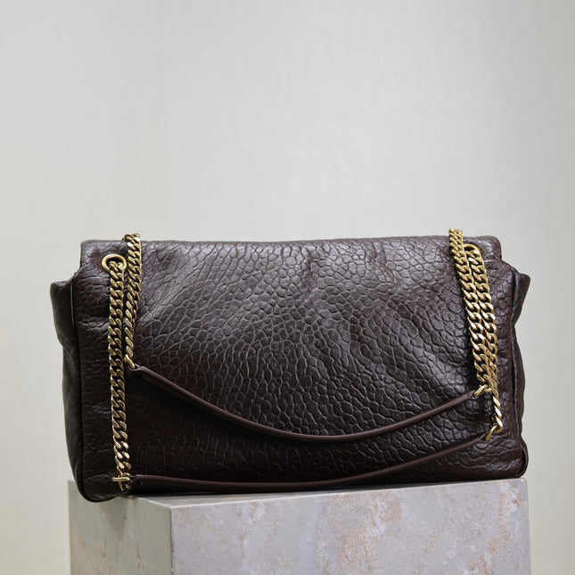 YSL 25S CALYPSO GM 38 IN DARK CHOCOLATE CALFSKIN GOLD HARDWARE