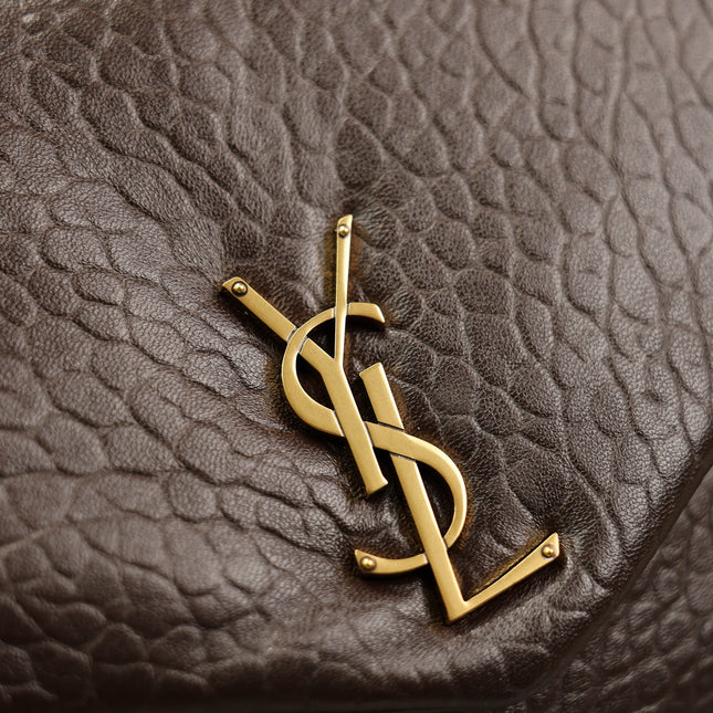 YSL 25S CALYPSO GM 38 IN DARK CHOCOLATE CALFSKIN GOLD HARDWARE