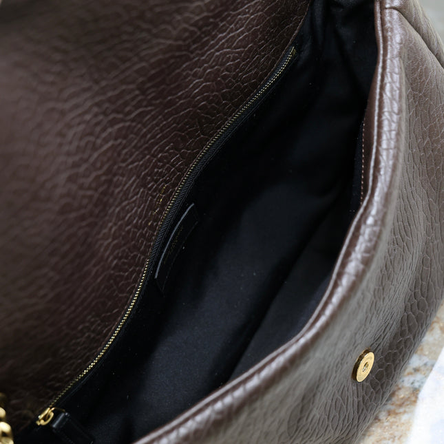 YSL 25S CALYPSO GM 38 IN DARK CHOCOLATE CALFSKIN GOLD HARDWARE