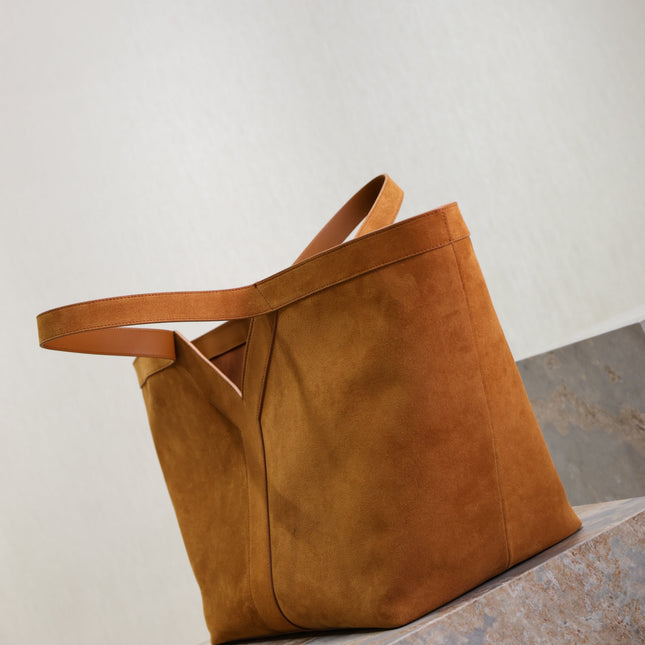 YSL 25S Y MAXI TOTE 50 IN CARAMEL SUEDE GOLD HARDWARE