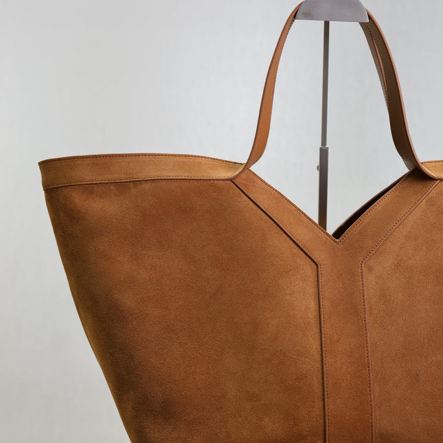 YSL 25S Y MAXI TOTE 50 IN CARAMEL SUEDE GOLD HARDWARE
