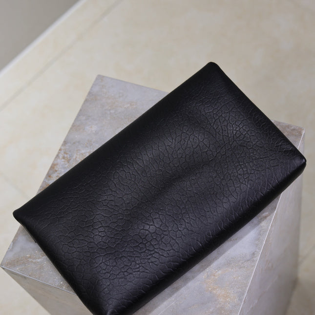 YSL 25S CASSANDRE LARGE ENVELOPE POUCH 29 IN BLACK CALFSKIN GRAY HARDWARE
